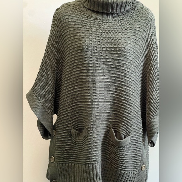 J. Crew Olive Green Turtleneck Poncho Sweater - Picture 3 of 11